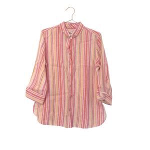 Chico’s stripe button up linen long sleeve top size 12 2 large